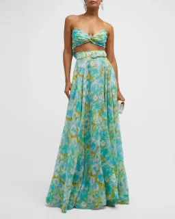 Zimmermann High Tide Crop Bodice And Ikat Maxi Skirt Floral Size AU 6 for rent on The Volte - image 1