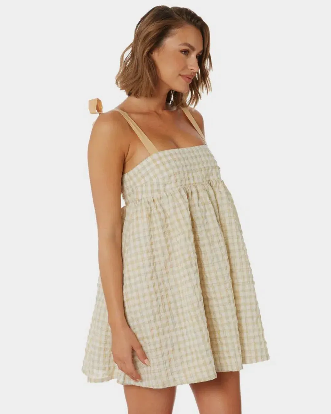 Mon Renn Lucille Mini Dress in Marigold Check Multi Size 12 for rent on The Volte - main image