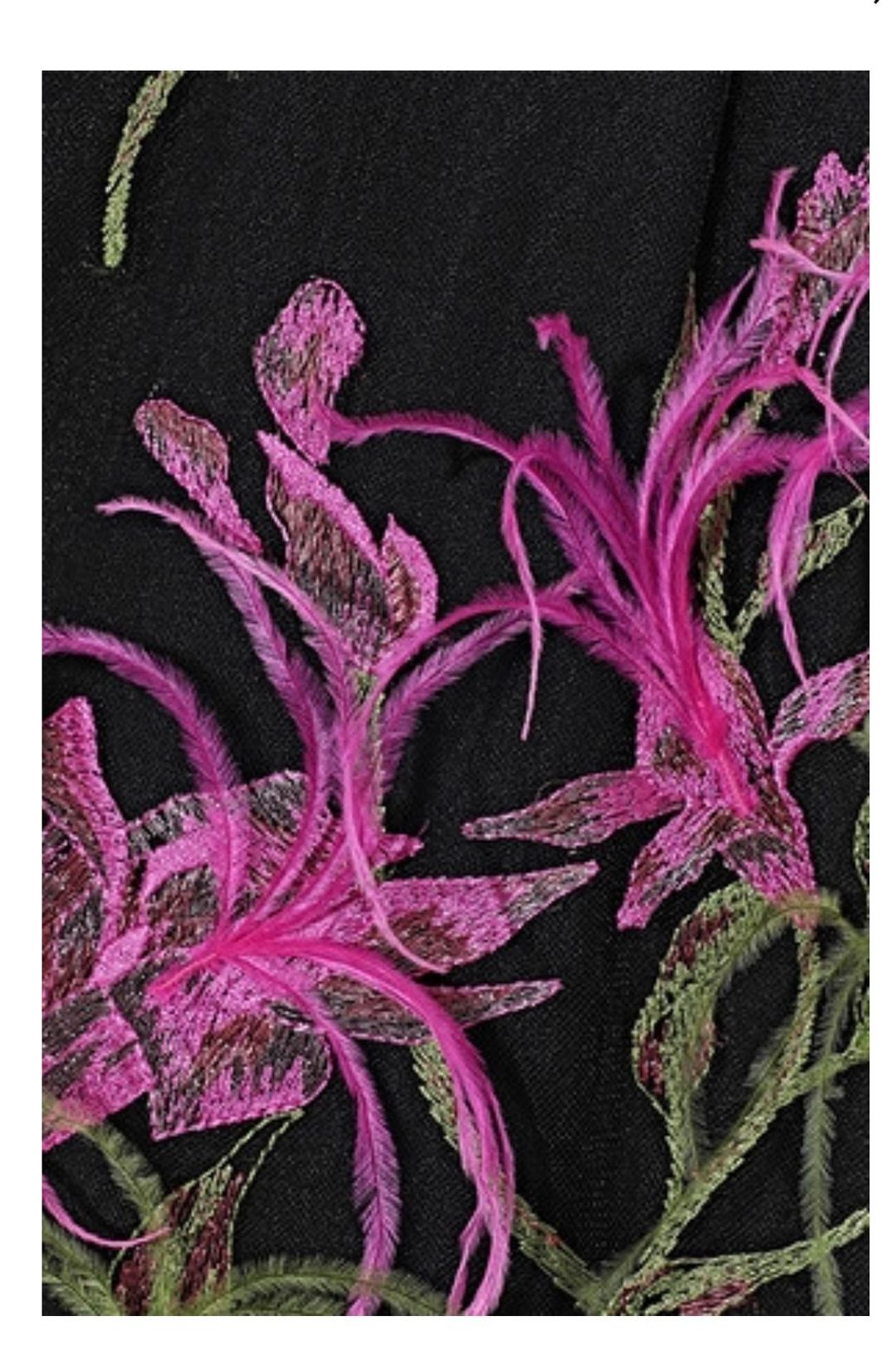 Marchesa Notte Feather Embellished Embroidered Tulle Dress Black Size 12 for rent on The Volte - main image