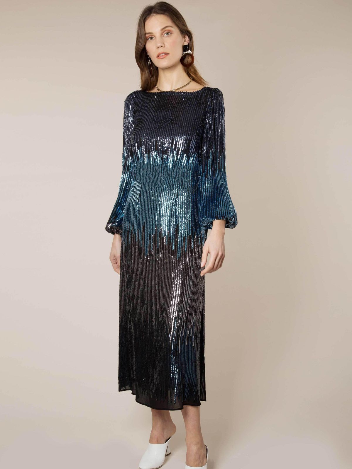 Rixo London Coco Ombre Sequin Blouson Sleeve midi dress Size 12 for rent on The Volte - main image