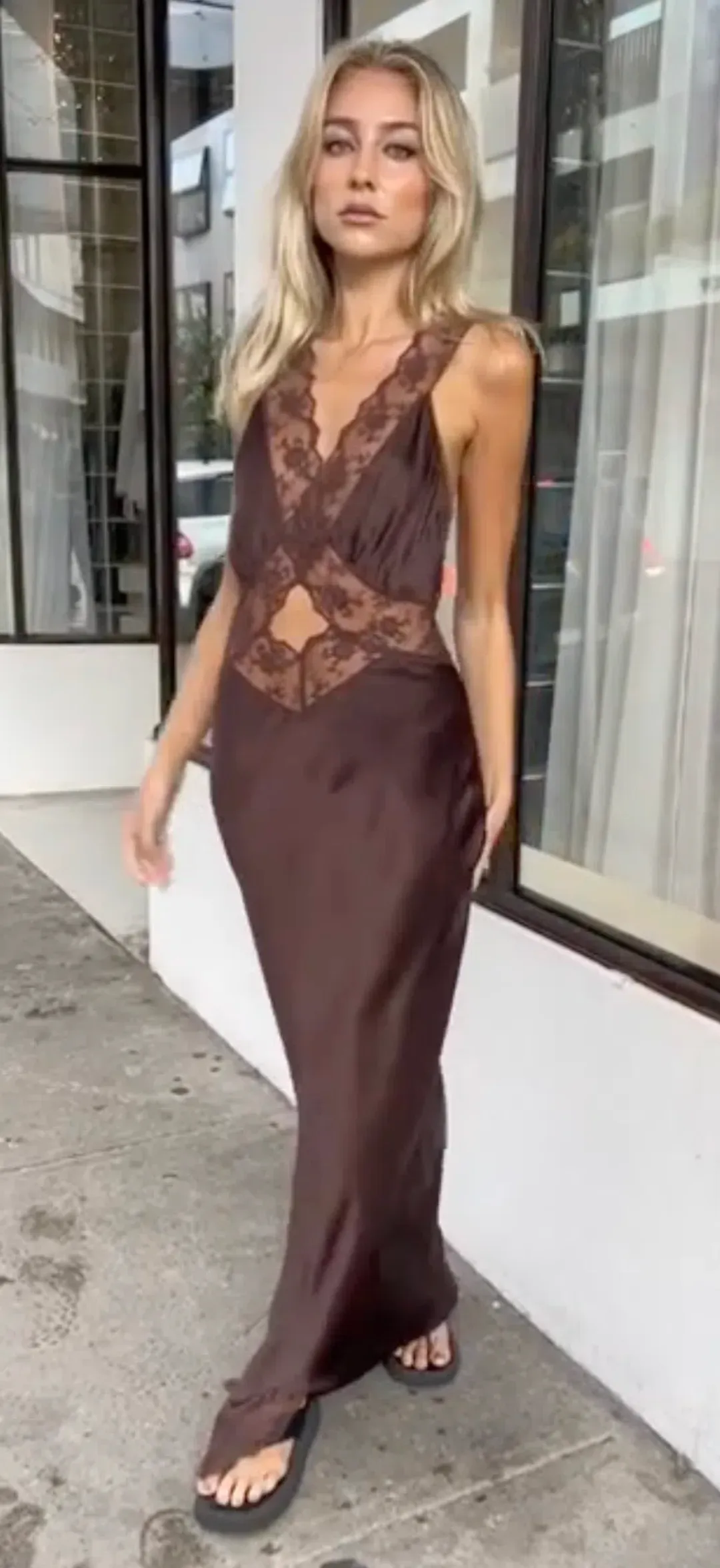 Sir the Label Aries Cut Out Gown Chocolate Size 0P / AU 6 for rent on The Volte - main image