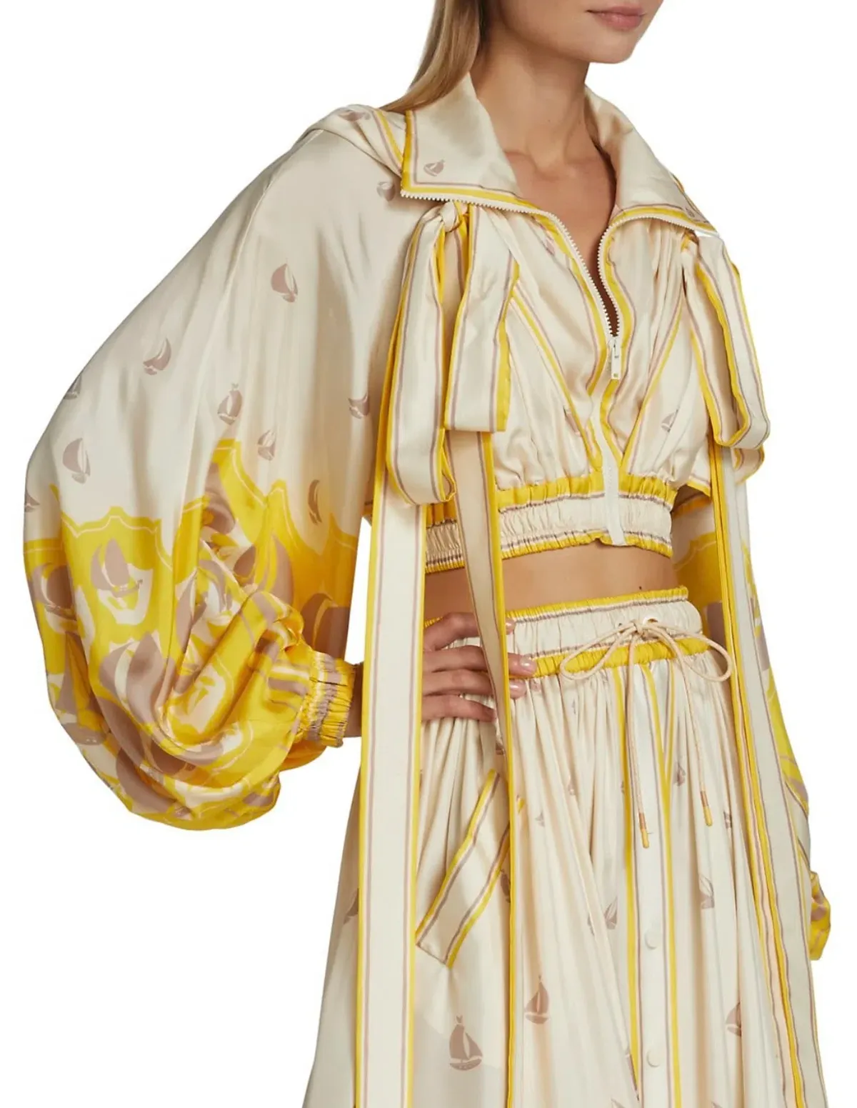 Zimmermann High Tide Cropped Jacket & Skirt Set Yellow Sailboats Size 0/Au 8 - Image 3