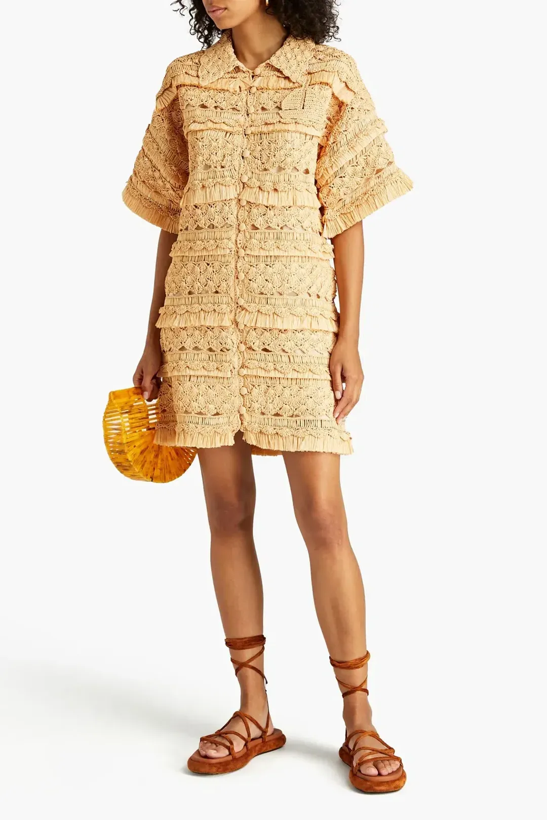 Zimmermann Postcard Crochet Mini Dress Straw Yellow Size 2 / AU 12 for rent on The Volte - main image