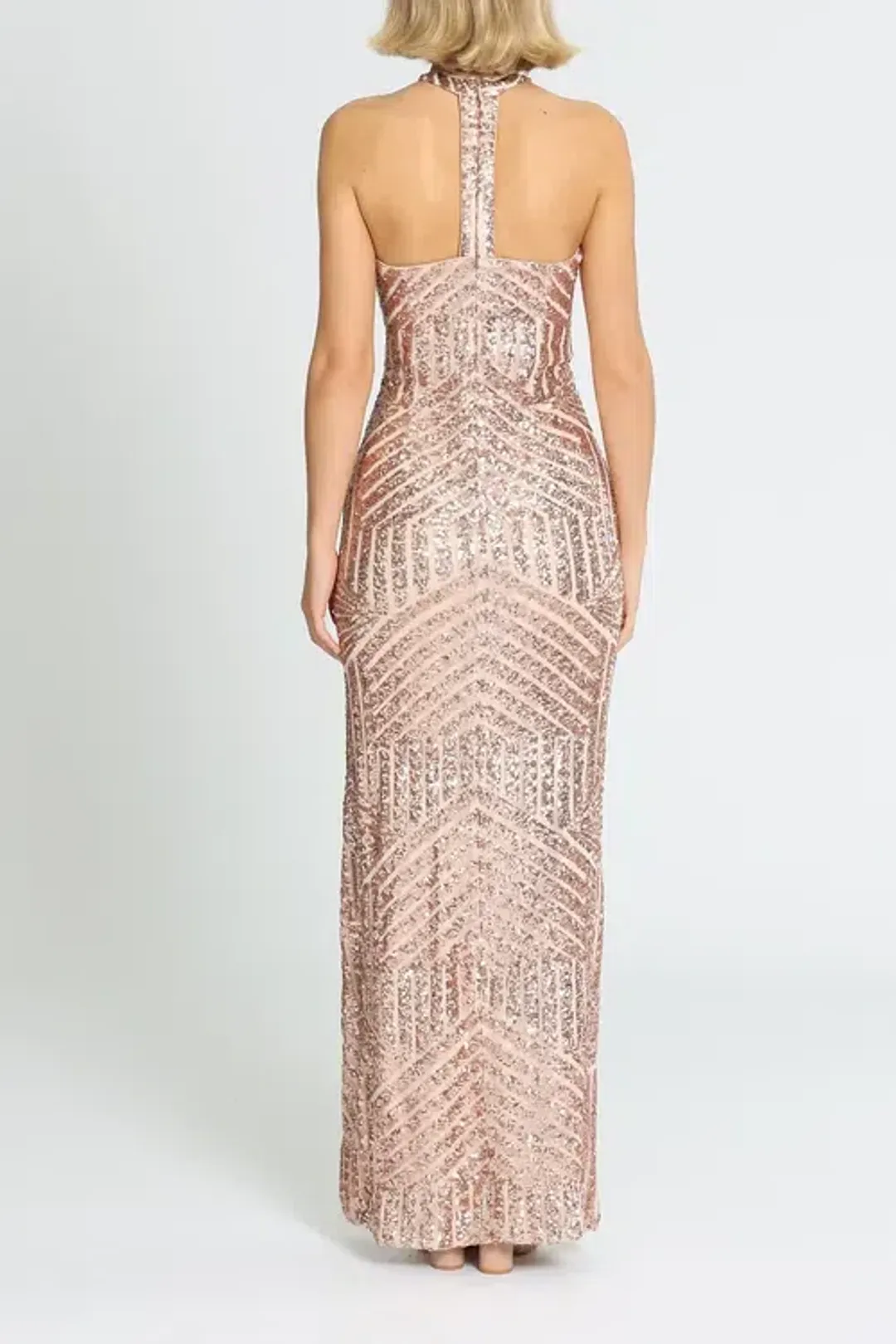L'amour Diana Halter Gown Blush Rose Gold Size AU 18 for rent on The Volte - main image