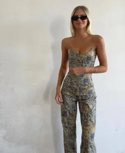 Miaou Leia Corset and Fargo Pants Set Wanted Print Size XS Top Size S Pants for rent on The Volte - image 2