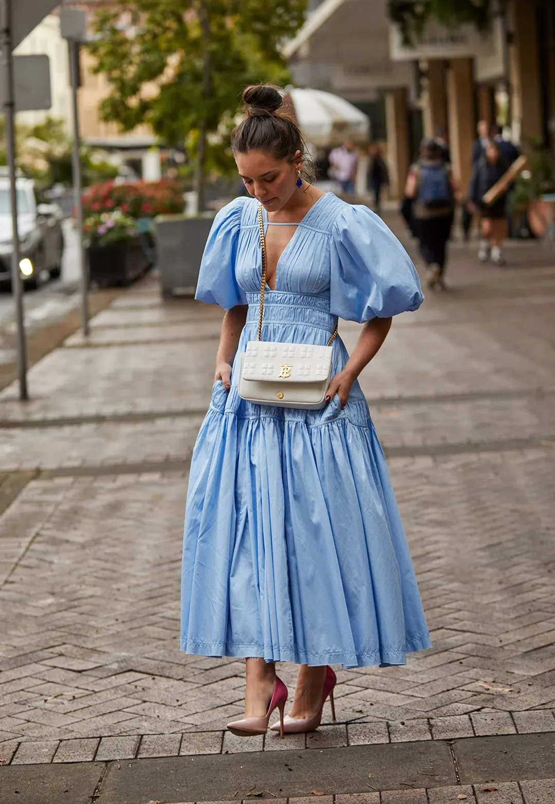 Aje Fallingwater Gathered Midi Dress Blue Size 10 / M for rent on The Volte - main image
