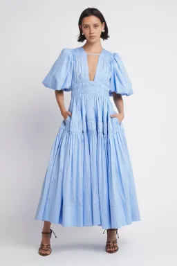 Aje Fallingwater Gathered Midi Dress Blue Size 10 / M for rent on The Volte - image 1
