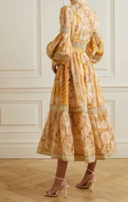 Zimmermann Tempo Spliced Trim Gown Gold Mixed Print Size 16 for rent on The Volte - image 2