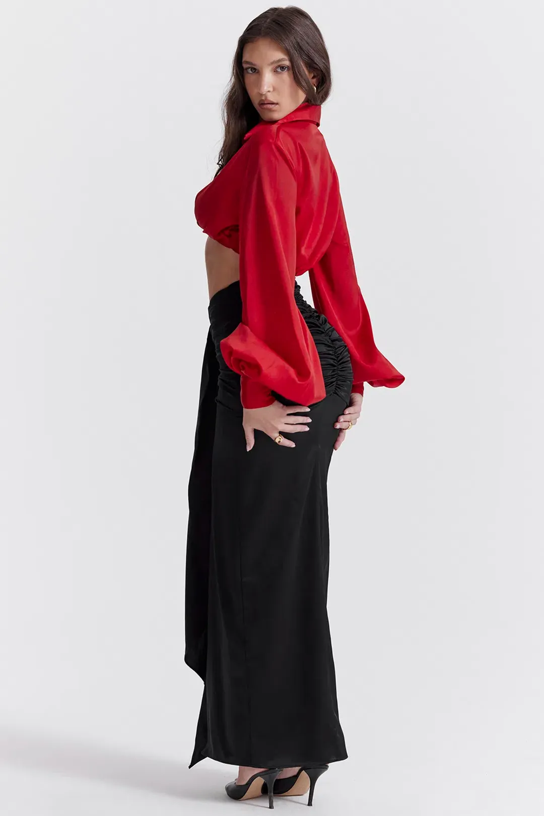 House of CB Arla Draped Silk Maxi Skirt Black Size XS/S for rent on The Volte - main image