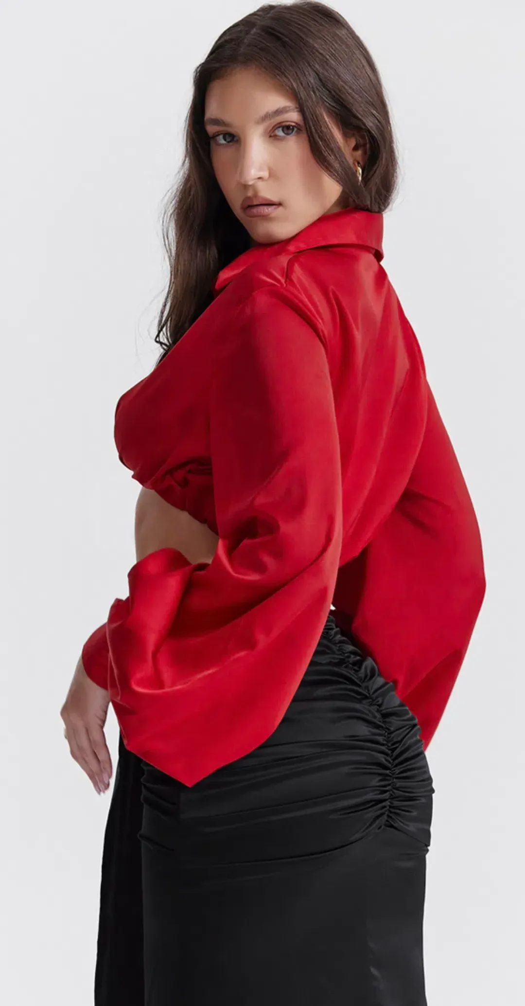 House of CB Laraine Silk Blouson Top Cherry Size XS / AU 6 for rent on The Volte - main image