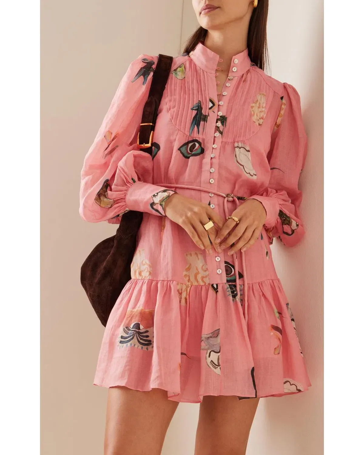 Alemais Cleo Smock Mini Dress Pink/Print Size 10 - Image 3