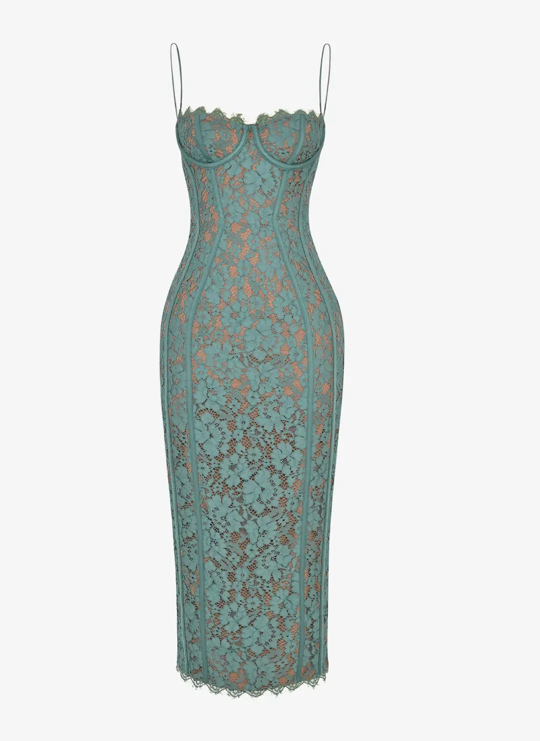 House Of Cb Joelle Forest Lace Midi Dress Green Size 8 for rent on The Volte - main image