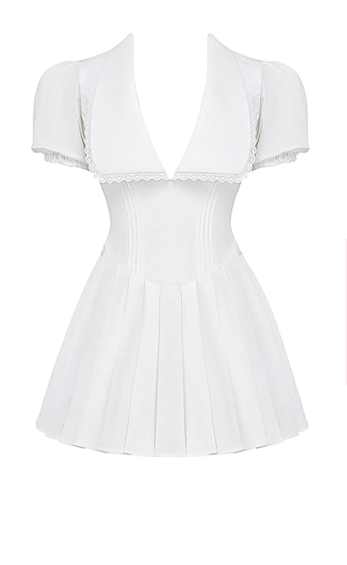 House of CB Piera Collar Pleated Mini Dress in White Size S/Au 8 - Image 2