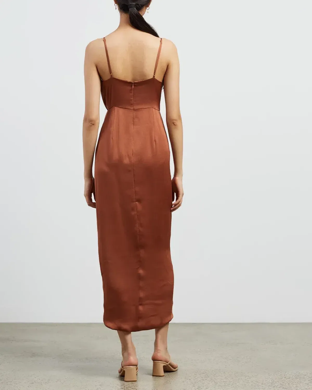 Shona Joy Luxe Tie Front Cocktail Dress Mocha Size AU 16 - Image 2
