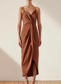 Shona Joy Luxe Tie Front Cocktail Dress Mocha Size AU 16 for rent on The Volte - image 3