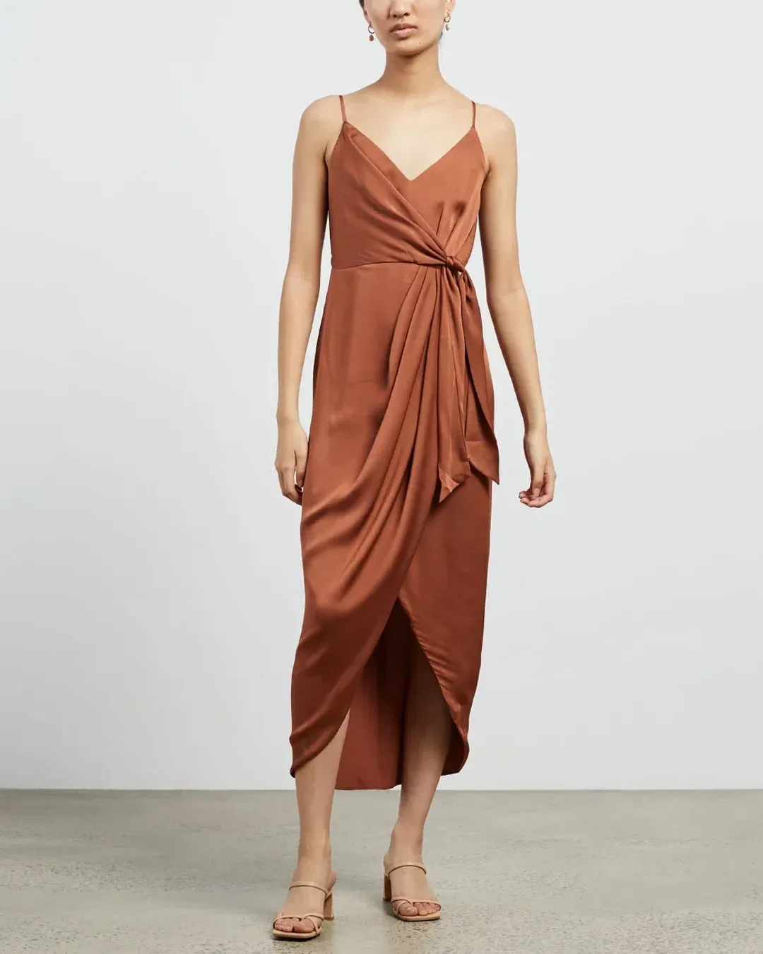 Shona Joy Luxe Tie Front Cocktail Dress Mocha Size AU 16 for rent on The Volte - main image