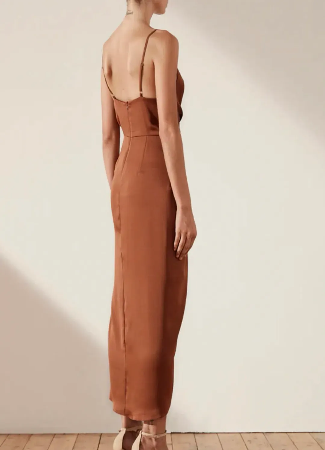 Shona Joy Luxe Tie Front Cocktail Dress Mocha Size AU 16 for rent on The Volte - main image