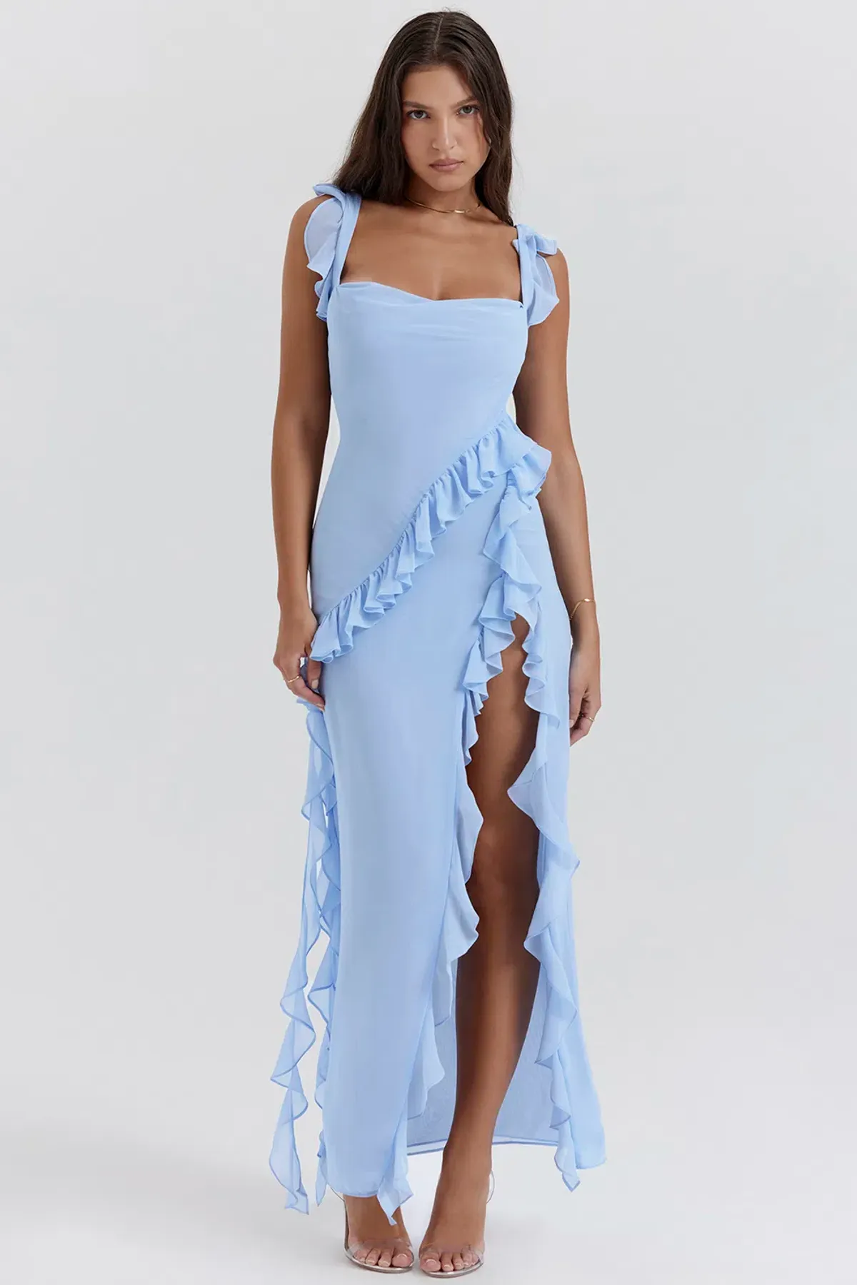 House Of CB Ariela Ruffle Maxi Dress Blue Size M / 10 - Image 4
