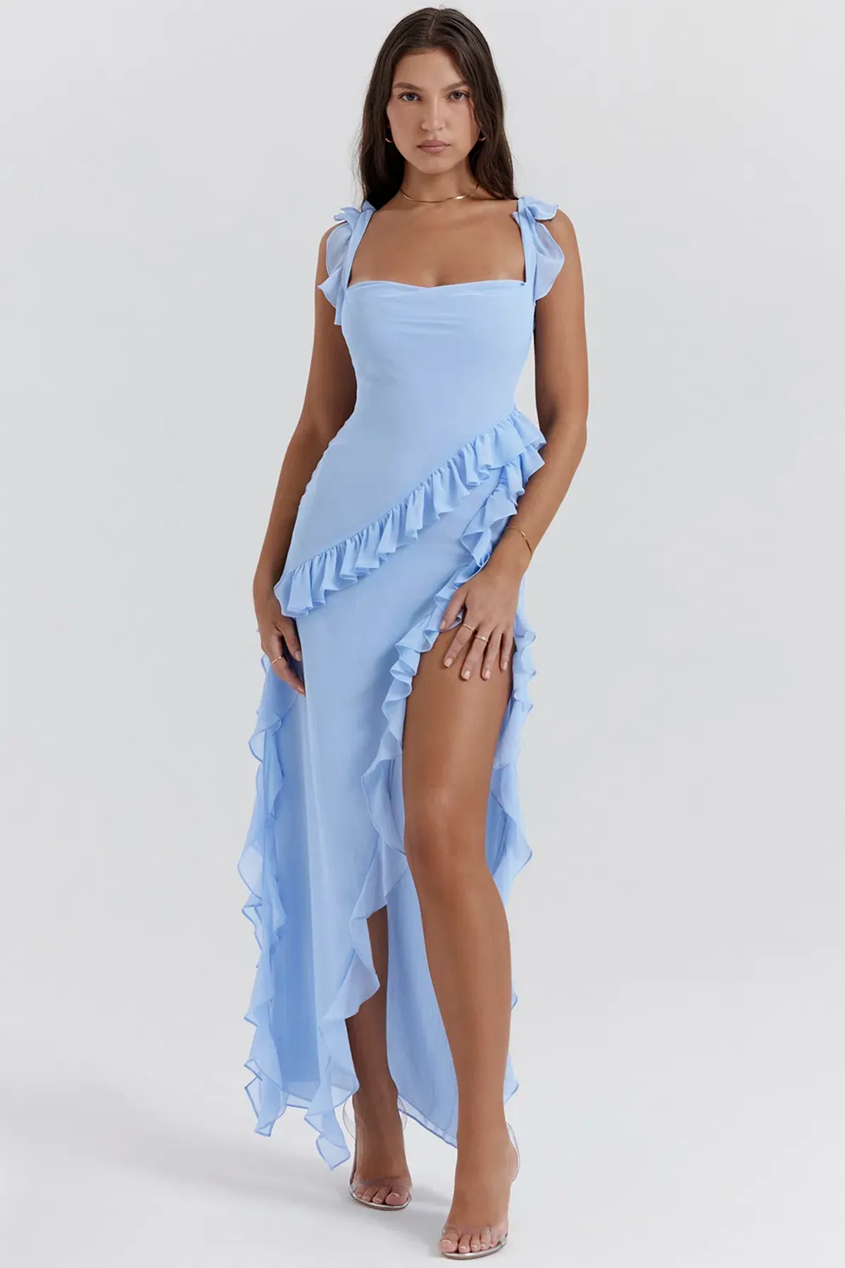 House Of CB Ariela Ruffle Maxi Dress Blue Size M / 10 - Image 3