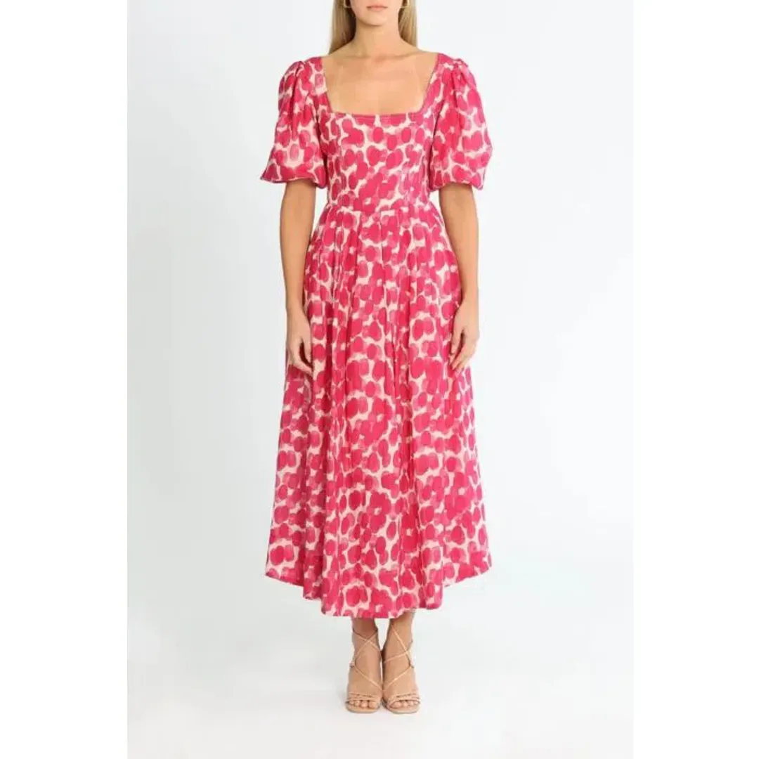 Ministry of Style Mottled Blossoms Midi Dress Pink Print Size 16 for rent on The Volte - main image
