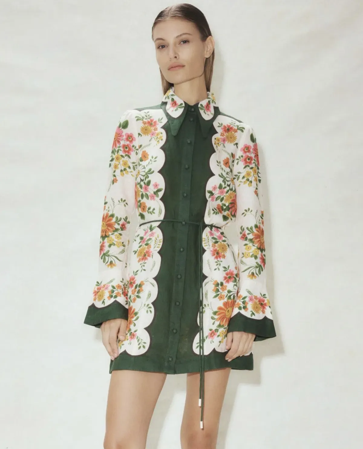 Alemais Elisabetta Mini Dress Green/Floral Size 10 for rent on The Volte - main image