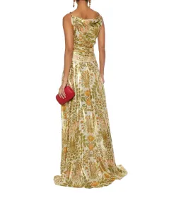 Oscar De La Renta Metallic Lamé Silk-Blend Crepe De Chine Gown Sage Green Size US 6 (AU 10) for rent on The Volte - image 3