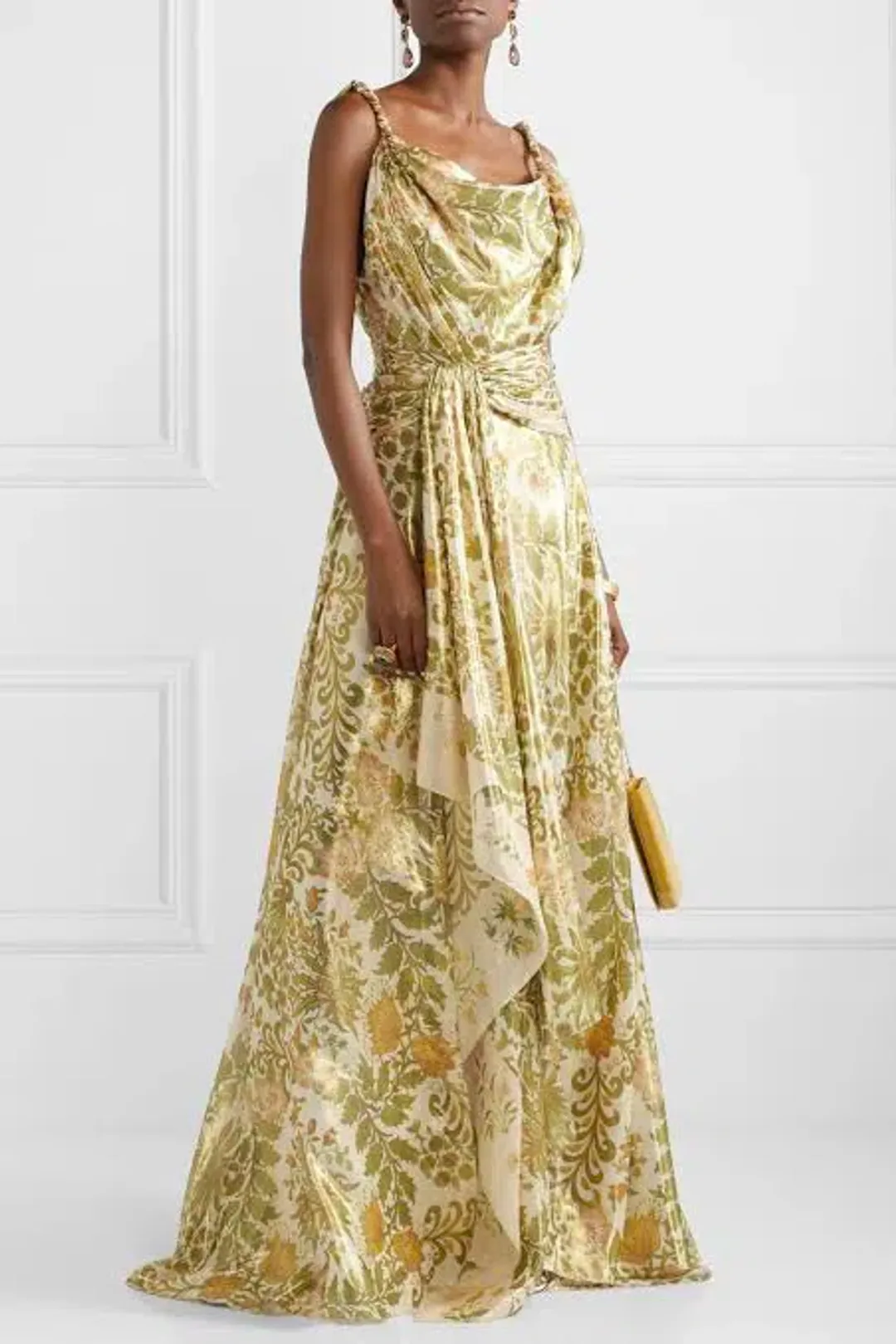 Oscar De La Renta Metallic Lamé Silk-Blend Crepe De Chine Gown Sage Green Size US 6 (AU 10) for rent on The Volte - main image