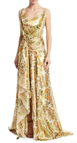 Oscar De La Renta Metallic Lamé Silk-Blend Crepe De Chine Gown Sage Green Size US 6 (AU 10) for rent on The Volte - image 8