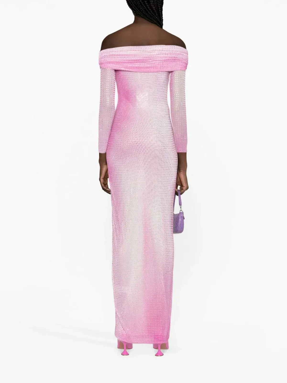 Self Portrait Crystal-Embellished Contour-Print Dress Pink Size 8 - Image 2