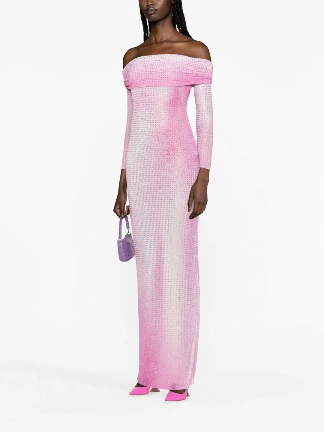 Self Portrait Crystal-Embellished Contour-Print Dress Pink Size 8 for rent on The Volte - main image