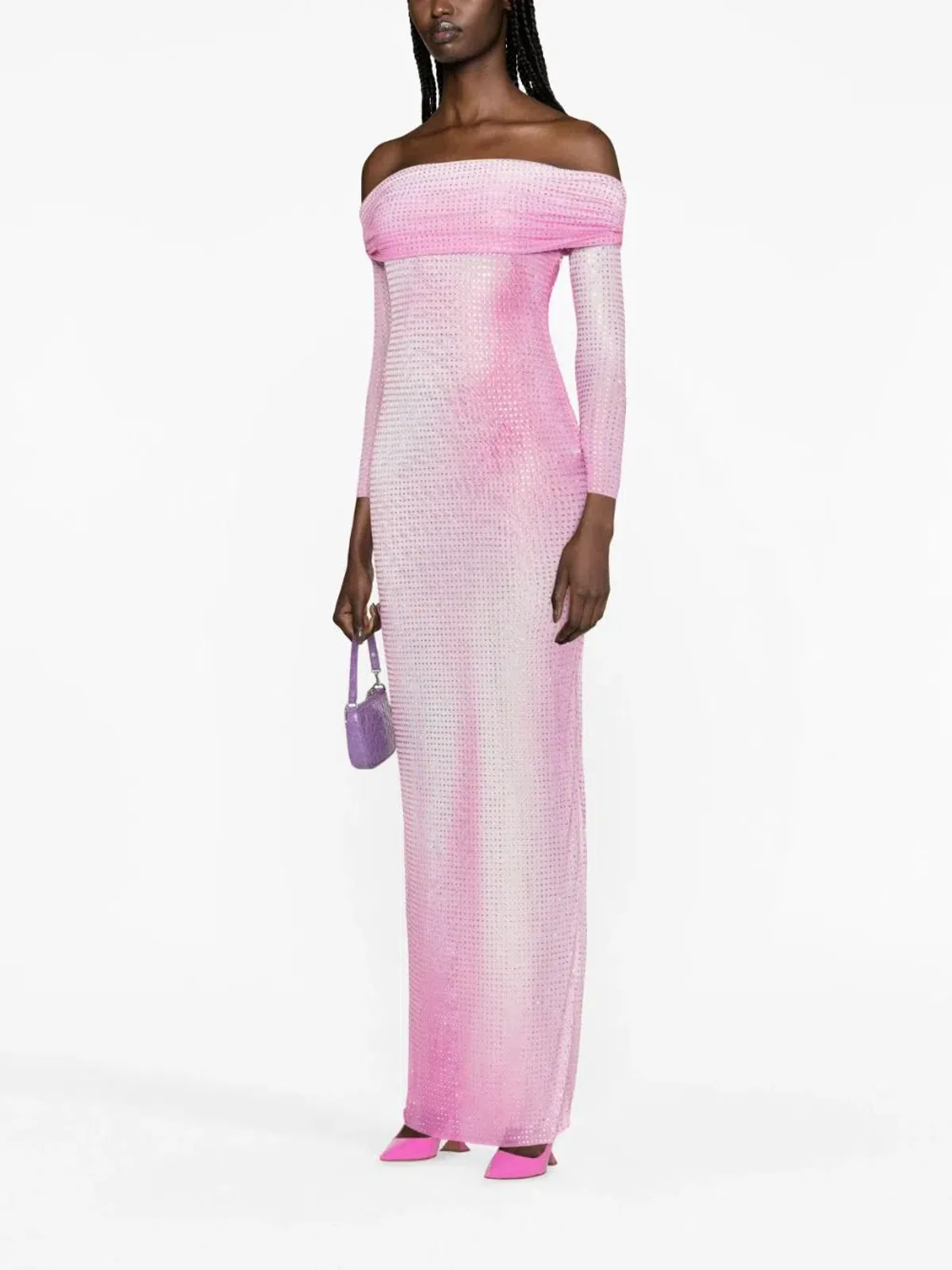 Self Portrait Crystal-Embellished Contour-Print Dress Pink Size 8 - Image 1