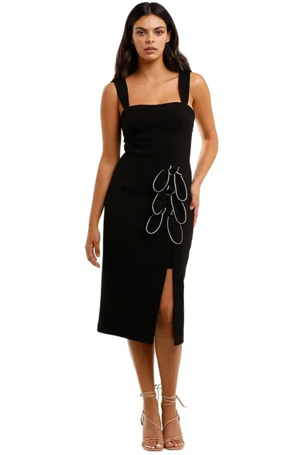 Rebecca Vallance Celeste Tie Midi Dress Black Black Black and White Size 12 - Image 1