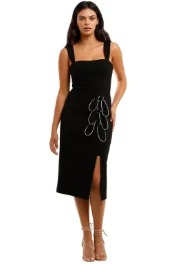 Rebecca Vallance Celeste Tie Midi Dress Black Black Black and White Size 12 for rent on The Volte - image 1