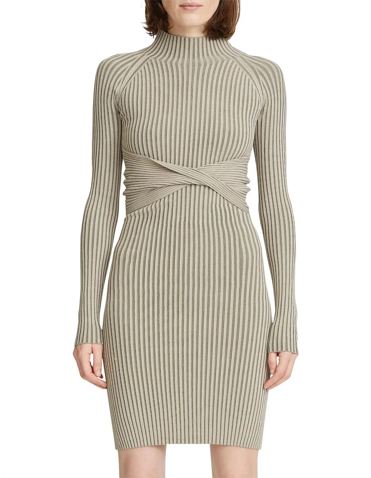 Dion Lee Stripe Rib Twist Dress Taupe/Slate Green Size 8 - Image 1
