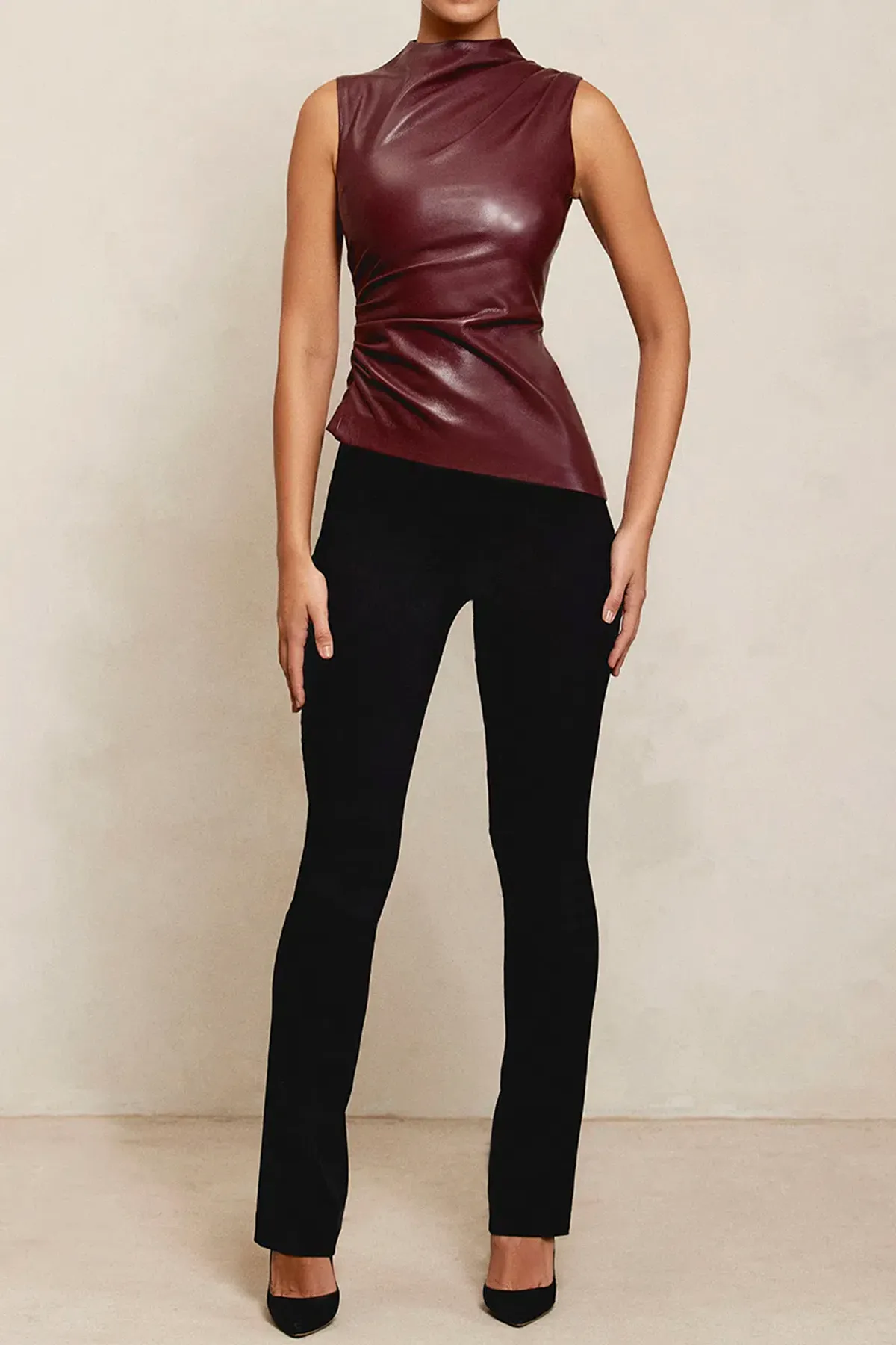 House of CB Allegra Wine Vegan Leather Asymmetric Top Red Size L / AU 12 - Image 2