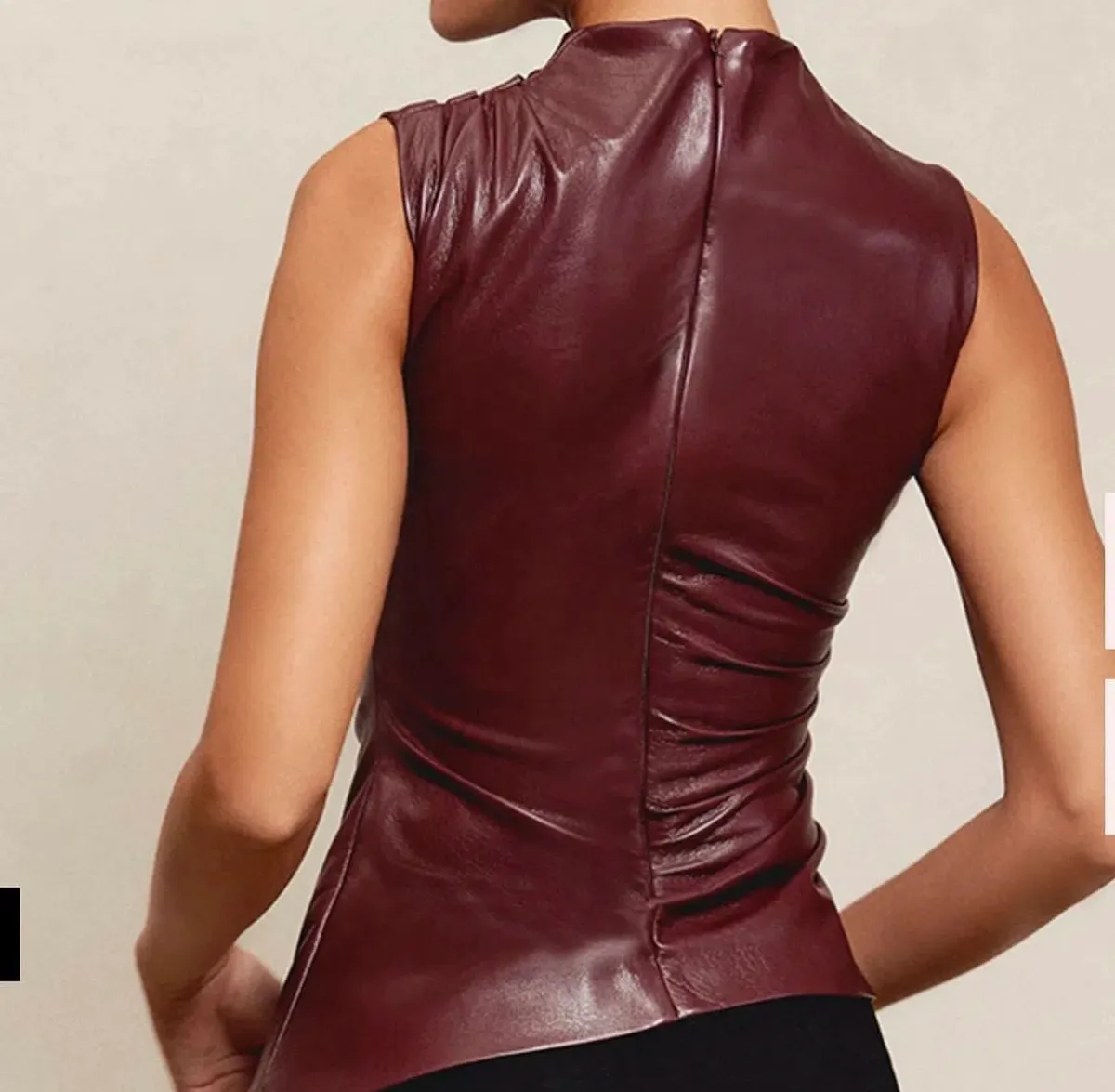 House of CB Allegra Wine Vegan Leather Asymmetric Top Red Size L / AU 12 - Image 10