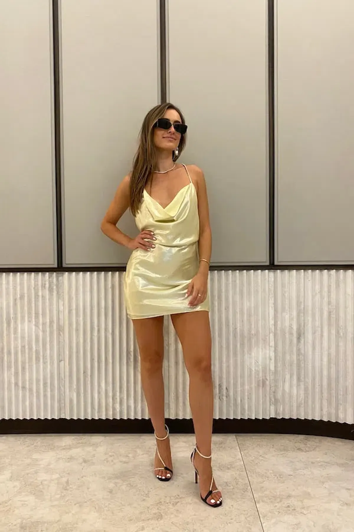 Michael Lo Sordo Nicole Drape Bias Mini Dress Gold Size 8 - Image 1