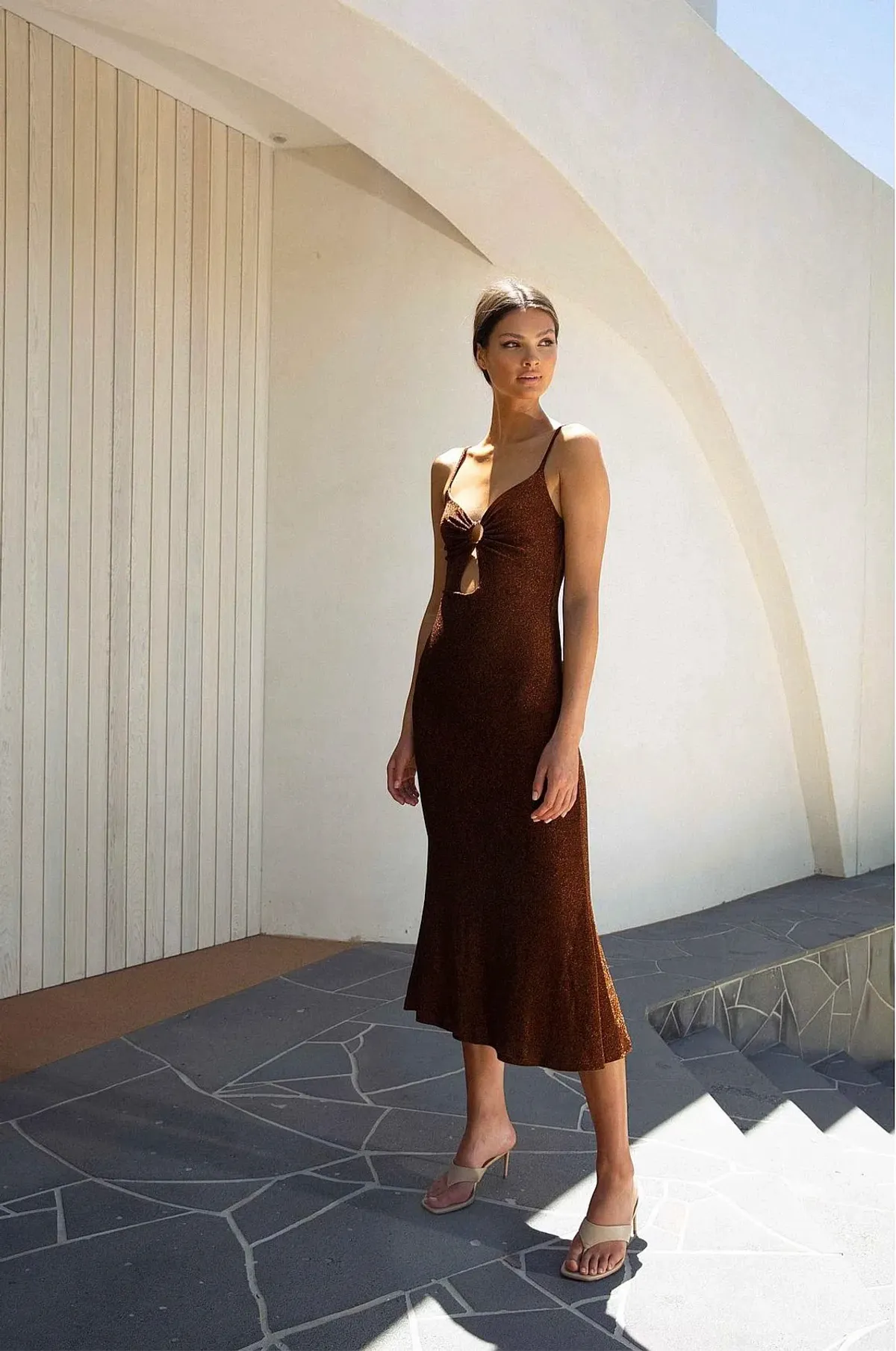 Misha Josette Midi Dress Brown Size 6 for rent on The Volte - main image