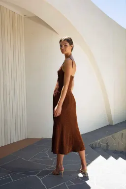 Misha Josette Midi Dress Brown Size 6 for rent on The Volte - image 2