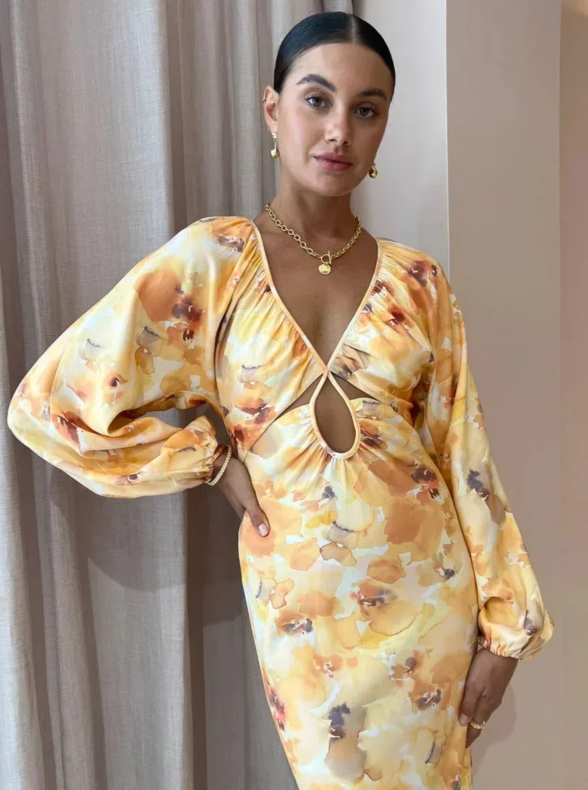 Significant Other Libby Long Sleeve Midi Dress Floral Size 8 - Image 2
