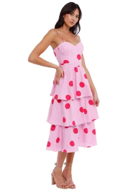 Rebecca Vallance Dalia Midi Dress Pink Polka Dot Pink Print Size 10 for rent on The Volte - image 2