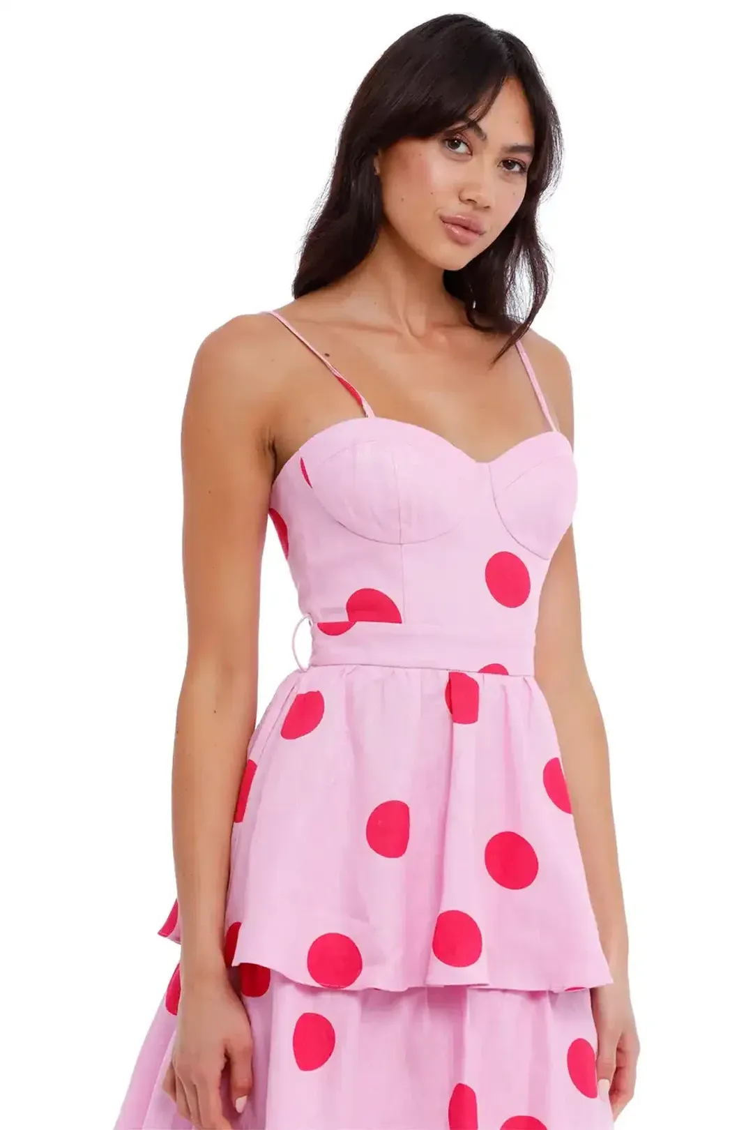 Rebecca Vallance Dalia Midi Dress Pink Polka Dot Pink Print Size 10 for rent on The Volte - main image