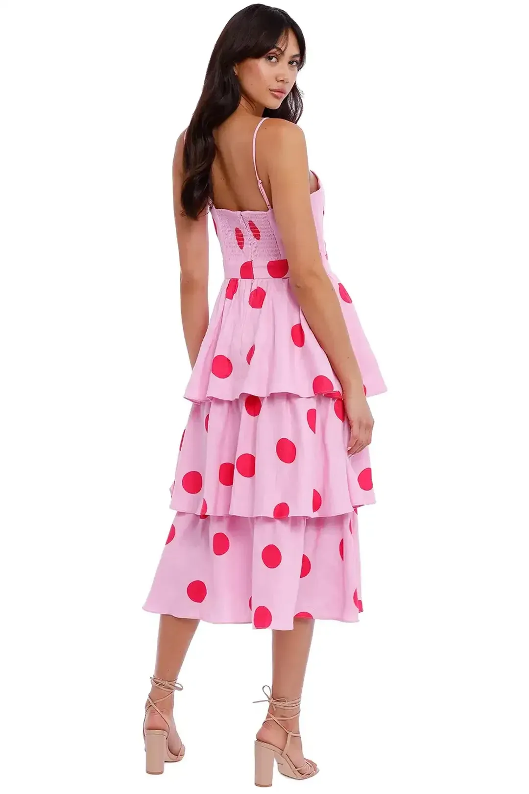 Rebecca Vallance Dalia Midi Dress Pink Polka Dot Pink Print Size 14 for rent on The Volte - main image