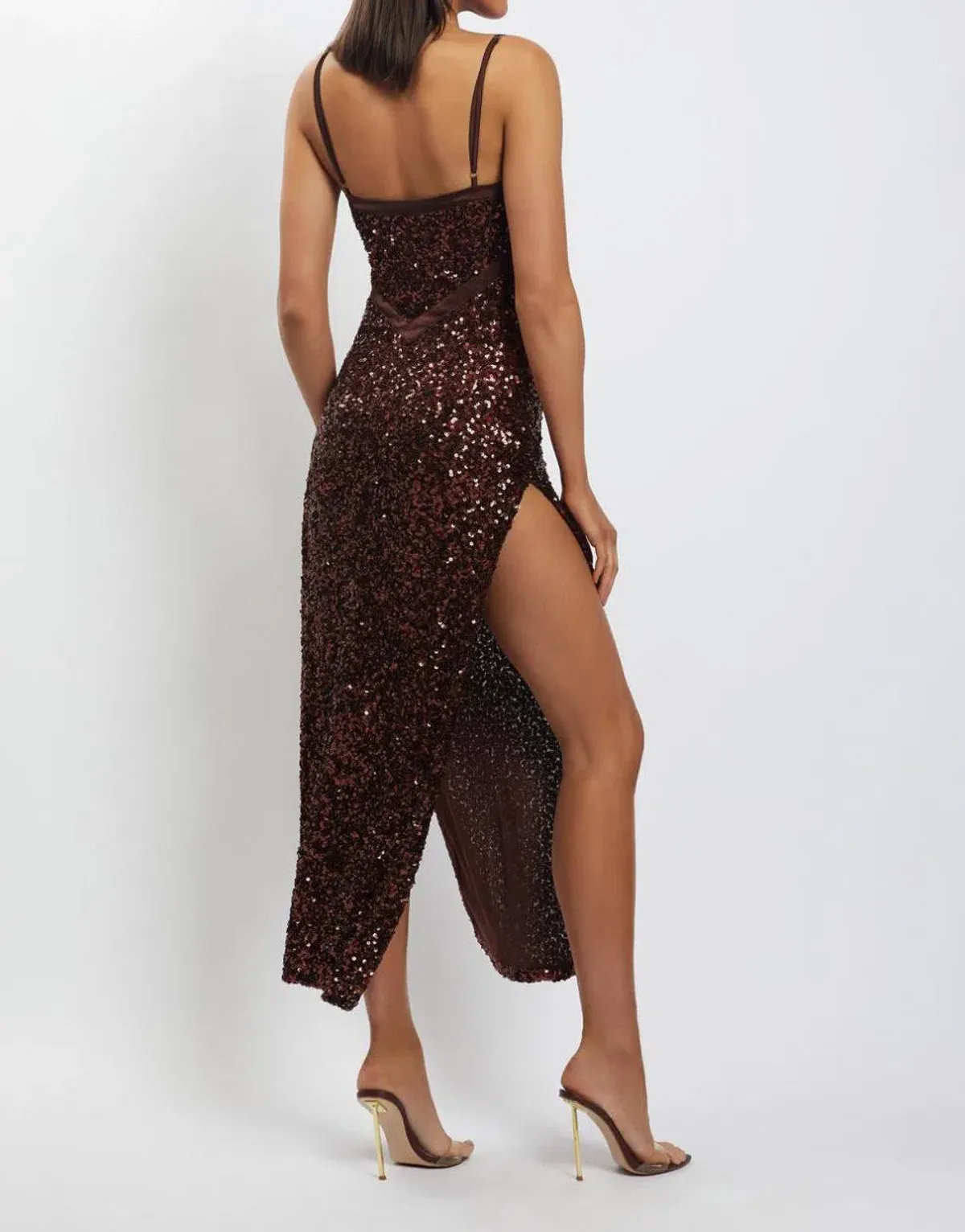 Meshki Amirah Mesh Cut Out Sequin Maxi Dress Brown Size XS / AU 6 - Image 3