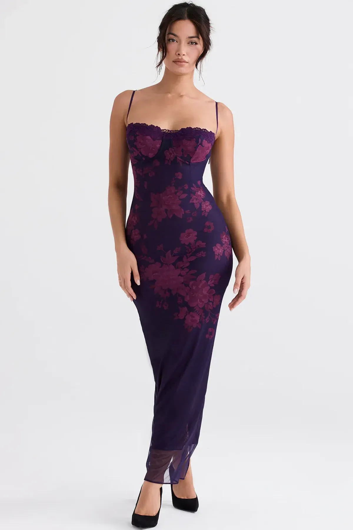 House Of CB Aiza Maxi Dress Grape Floral Size S / AU 8 - Image 1