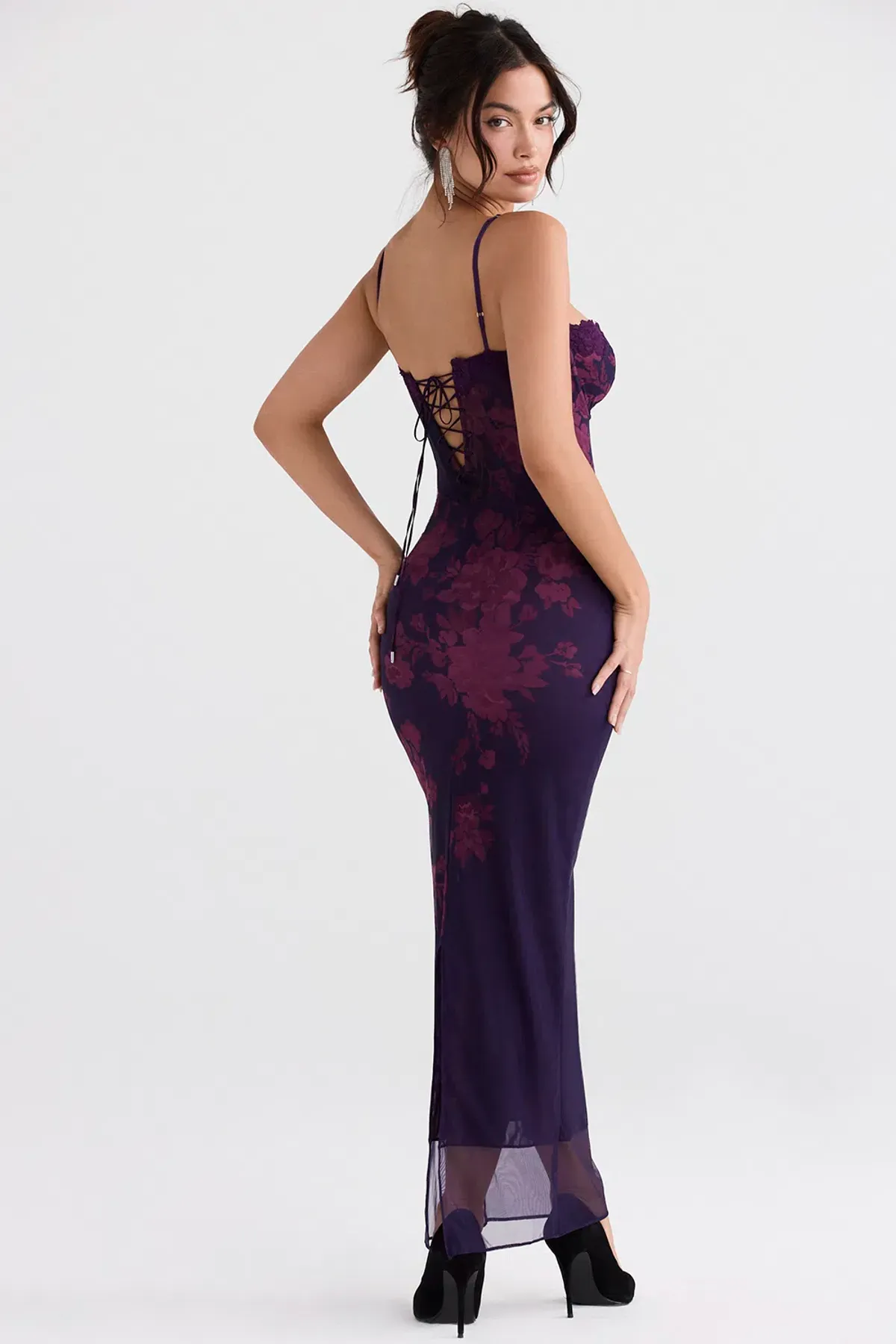 House Of CB Aiza Maxi Dress Grape Floral Size S / AU 8 - Image 3
