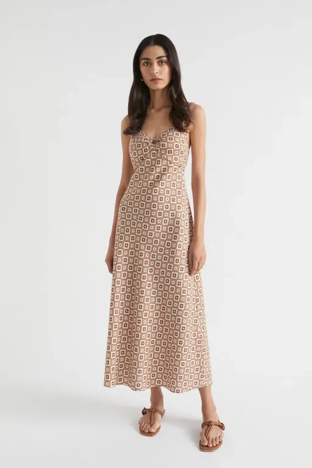 Seed Heritage Floral Geo Midi Dress Beige Size AU 8 for rent on The Volte - main image