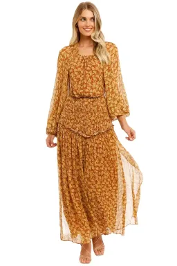 Shona Joy Sunset Cut Out Midi Dress Tumeric Brown Multi Print Size AU 8 for rent on The Volte - image 1