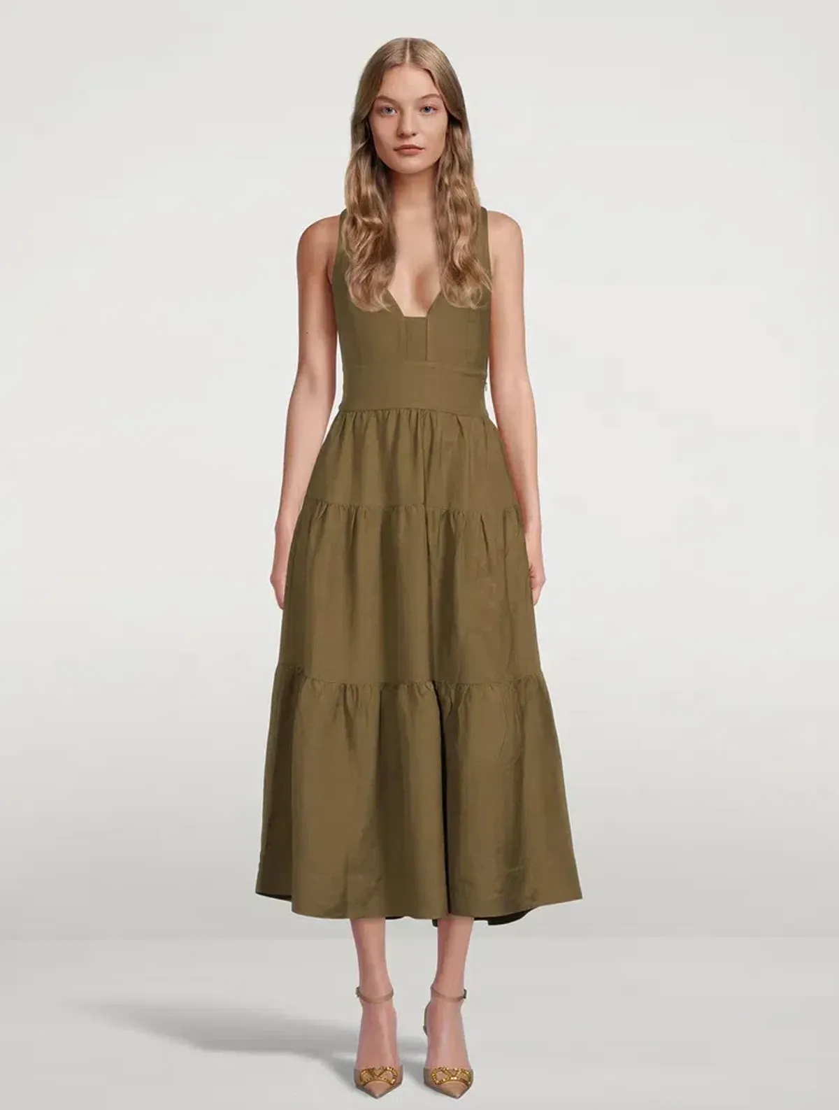 Shona Joy Juliana Midi Dress Khaki Size AU 10 for rent on The Volte - main image