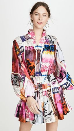 Zimmermann Wavelength Long Sleeve Mini Dress Pink Poster Print Size 8 for rent on The Volte - image 2